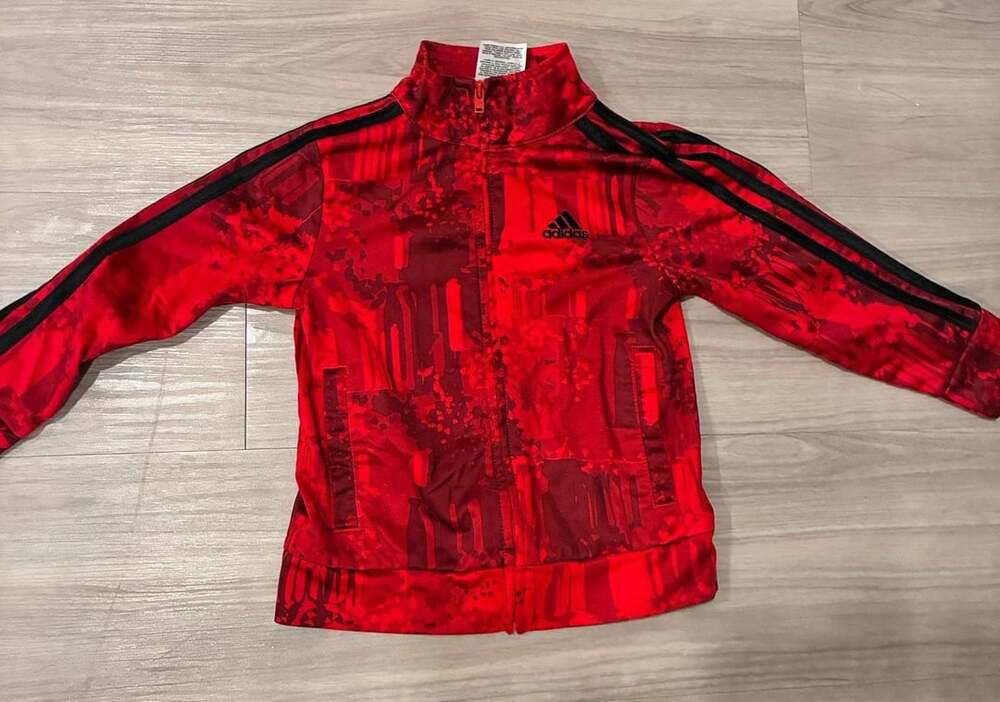 Adidas Tricot Track Jacket Size 2T Red Black Printed